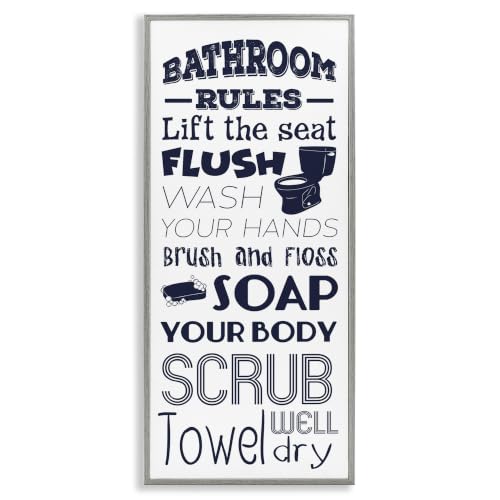 Bathroom Rules Sign Comic Novelty, 13 x 30 Inch Framed Giclée Print