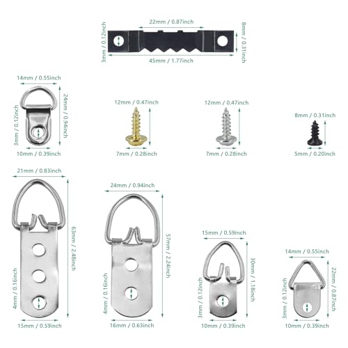 Image of 450pcs 7size Picture Hangers, D-Ring and Sawtooth Hangers Heavy Duty Assorted Kits with Screws for Picture Frame, Canvas Painting, Clock, Artwork Clipboard Hanging Wall Mounting