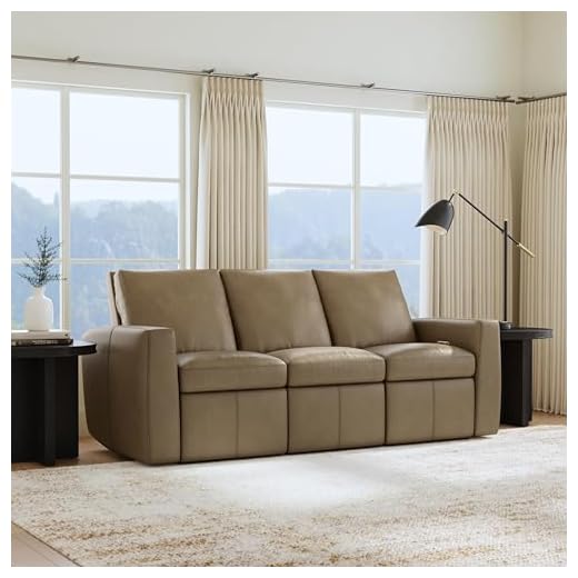 Elegant Fawn Leather Power Reclining Sofa