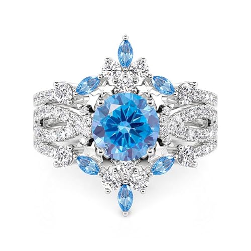 Jeulia 3PCS Interchangeable Engagement Ring Set for Women; 925 Sterling Silver Aquamarine Star and Moon Twist Ring Romantic Wedding Bridal Set with Jewelry Gift Box (Diamond White, 7.5) - Main Image
