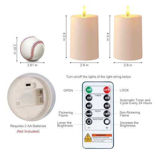 Image of Raycare 3 inchx4.5 inch White Outdoor Waterproof Flameless Candles with Remote and Timer, Realistic LED Candles, Battery Operated Electric Fake Pillar Candles for Porch, Patio, Garden, Set of 2
