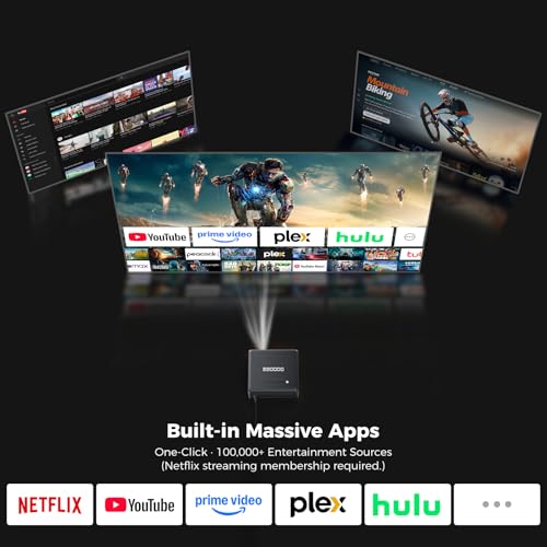 Image of GooDee 4K Smart Projector with WiFi 6 & Bluetooth - UHD Movie Projector, ToF Auto Focus & Keystone, MEMC, Built-in Streaming Apps, Dolby Audio Home Theater for Outdoor Movie Night & Bedroom Cinema