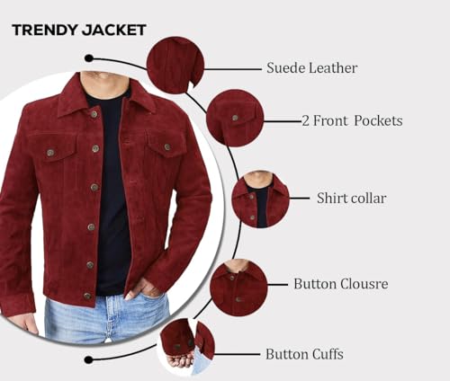 Image of Men's Suede Leather Jacket - Western Style Cowboy Trucker Leather Jackets for Adult Outerwear