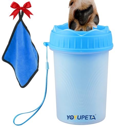 YOYUPETA Dog Paw Cleaner, Dog Paw Washer, Buddy Muddy Paw Cleaner,Medium Portable Silicone Pet Cleaning Brush Cup, Pet Foot Washer for Small Medium Breed Dogs, Free Towel, Blue