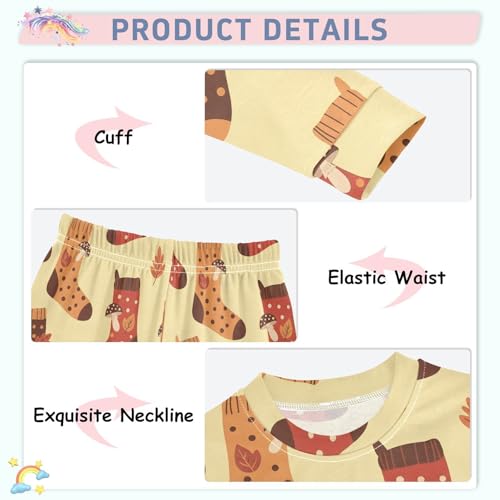Pajama Sets Long Sleeve Autumn Socks with Mushroom Prints Soft Comfy Sleepwear 2 Piece PJS 3-8T4