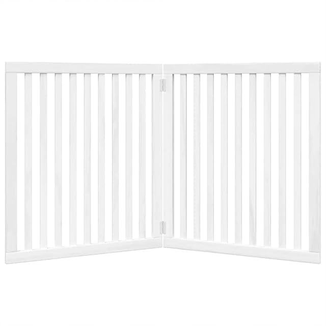 Foto 6 de 8 de vidaXL Puerta para Perros Plegable 2 Paneles Madera álamo Blanca 160cm, Puerta para Mascotas
