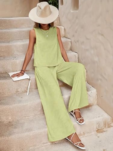 Image of ALL YOURS Women's 2 Piece Outfit Loose Tank Top and Wide Leg Pants Sets|co-ord set for women cord set for women lounge wear set for women coords set for women wear