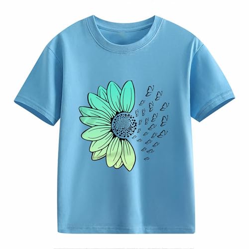 Girls Loose Fit Sunflower Graphic T Shirts Short Sleeve Crewneck Cute Pattern Printed Tops Kids (I-Sky Blue, 6-7 Years)2