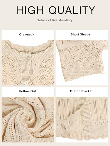 ECOWISH Summer Crochet Cardigans for Women: 2026 Lightweight Short Sleeve Crewneck Button Down Cropped Casual Sweater Tops 440 Navy Blue XL — view 5