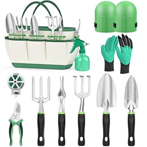 Fixmend Tuingereedschap, 11 stuks tuingereedschap, roestvrij staal tuingereedschap, handgereedschap, geschenkset met zware gereedschapstas, tuincadeaus voor dames en heren