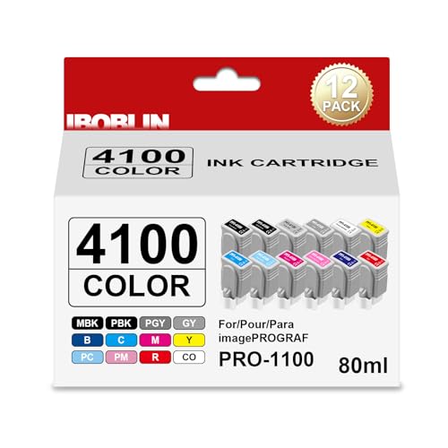Image of PFI-4100 PFI 4100 Ink Cartridges High Capacity Compatible for Canon PFI 4100 Ink Cartridges Used for ImagePROGRAF PRO-1100 Printer(12 Pack,MBK, PBK, C, M, Y, R, GY, B, PGY, PC, PM, CO