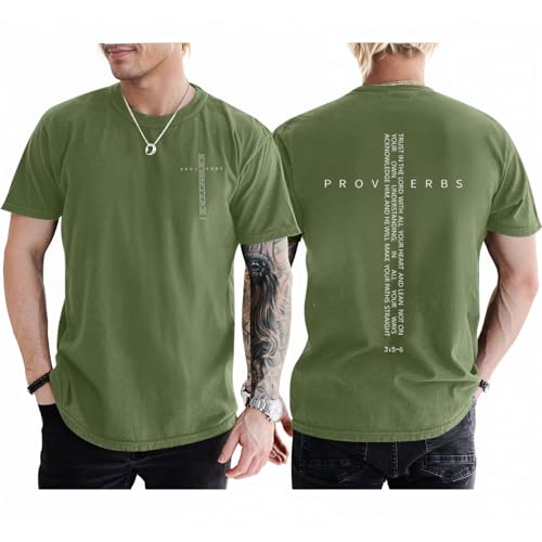 Lubpow Christian Shirts for Men Vintage Religious Cross Bible Verse T-Shirt Jesus Faith Tshirt Inspirational Graphic Tees(Army Green,XL)
