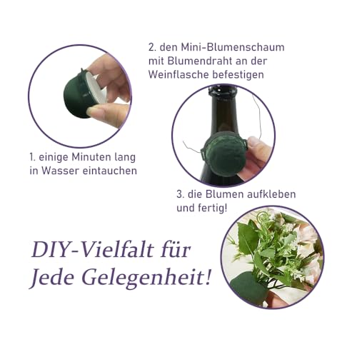 LHTHT 12 Stück Runde Blumensteckschaum, Mini Steckschaum für Blumen mit Grünem Draht, Nasssteckschaum Set für Steckmasse Hochzeitstisch Weinflaschen Partydekoration DIY