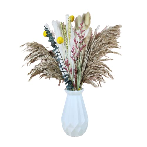 96 Pcs Dried Flowers Pampas Grass for Boho Wedding Home Decor - Reed Pampas, White Pampas, Natural Pampas, White Bunny Tail, Natural Bunny Tail, Eucalyptus, Yellow Billy, Lover Grass, Natural Wheat