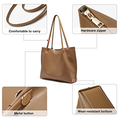 Foxlover Women's Soft Pu Leather Tote Bag For Women Big Capacity Shoulder Bag Ladies Top Handle Satchel Handbags And Purse (Brown) #TOP5