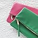 Women's Zipper Foldover Clutch Vegan Leather Envelope Cross body Bag with Chain Strap (Hot Pink)