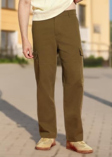 Image of Urbano Fashion Men's Loose Baggy Fit Solid Cargo Chino Trouser Pant with 6 Pockets Non-Stretchable