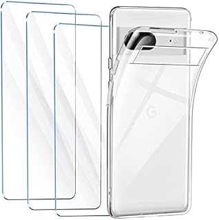FLLAO Clear Case Compatible with Google Pixel 7 Case with 3 Tempered Glass Screen Protector, Soft Bumper Anti-Scratch Silicone Phone Case Cover Transparent