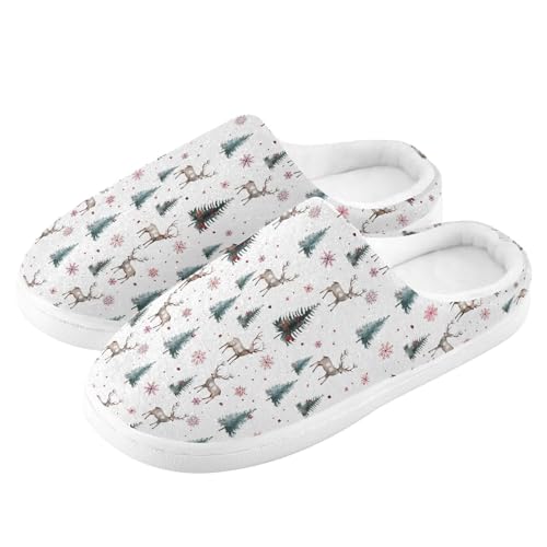 Fuzzy Memory Foam Slippers for Women/Men Christmas Deer Snowflakes Tree Pattern Fluffy Winter House Shoes Indoor and Outdoor4