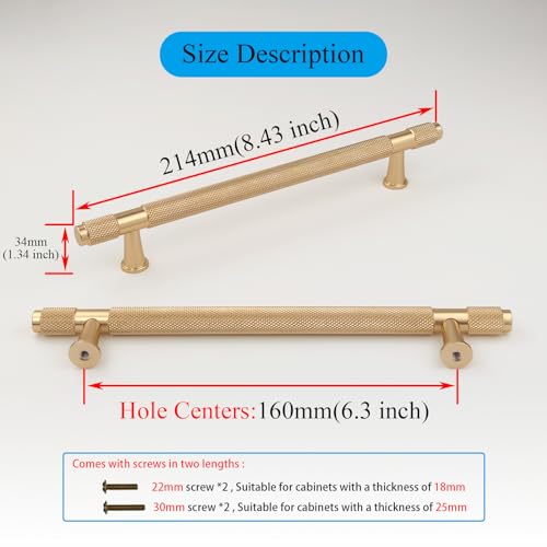 Pexintek 2 Pack Gold Modern Cabinet Handles 160mm Hole Centers Kitchen Bathroom bedrooms Study Furniture Door Vintage Pulls with Screws for Cupboards Drawer Wardrobe Dresser (Golden) - Image 4