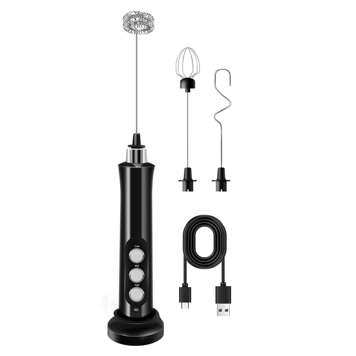 CTRLZS Rechargeable Milk Frother with 3 Speeds, 3 Detachable Stainless Steel Whisks Electric Handheld Whisk Foam Maker