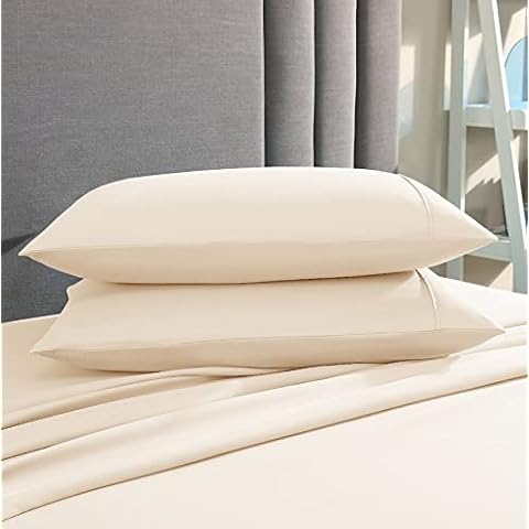 American Home Collection Pillow Case Set of 2 Double Brushed Microfiber Soft & Easy Care Pillowcases (Ivory, Standard/Queen 20x30) Cover