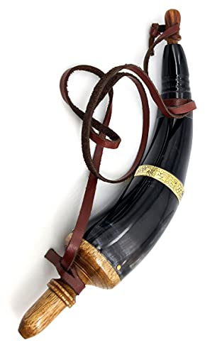 5Moonsun5'S Hand Carved Powder Horn With Leather Strap And Brass Ring For Civil War Re-Enactment Colonial Black Powder Civil War Repro Revolutionary - Mountain Man #TOP4