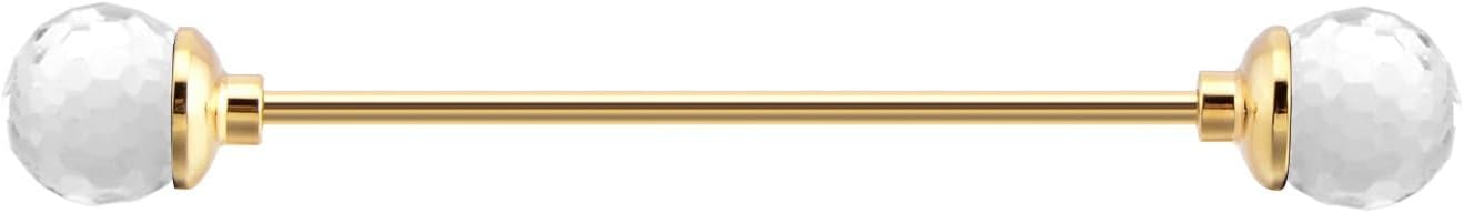 Men's Novel Crystal Ball Shirt Collar Bar Gold Necktie Tie Pins Lapel Clips Clasp Set with Copper Barbell for Wedding Business Party