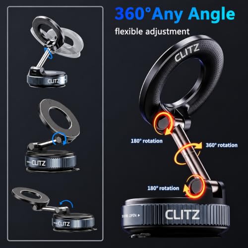 Image of VANMASS CLITZ Magnetic Phone Holder for All Smartphones, Foldable 360 Adjustable Desk Stand, MagSafe Compatible, Strong Magnetic Grip for iPhone, Samsung & More, Black