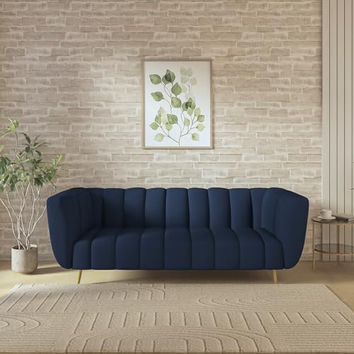 Wakeup India Sofa | Mushy Premium Fabric Sofa Set | 3 Seater Sofa | Pocket Spring Cushion | Padded Cushioned Armrest | Metal Leg with Golden Polish (Berry Blue, Seating-3) | 3 Years Warranty