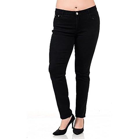 1826 Premium Womens Plus Size Twill Pants Jeans Skinny Solid Color Stretch Pants (24W, Black) Cover