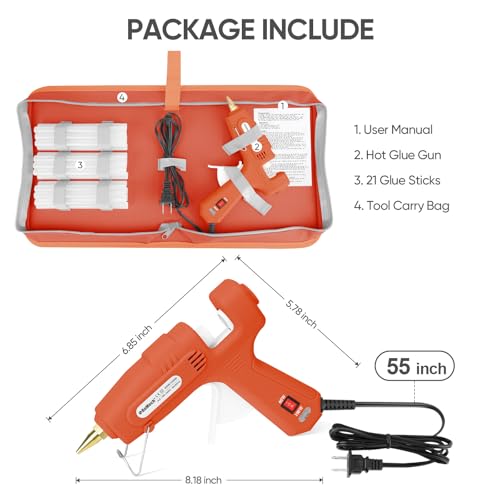 Image of ROMECH Full Size Hot Glue Gun with 60 /100W Dual Power and 21 Hot Glue Sticks (7 /16 inch), Fast Preheating Heavy Duty Industrial Gluegun with Storage Case for Crafting, DIY and Repairs (Orange)