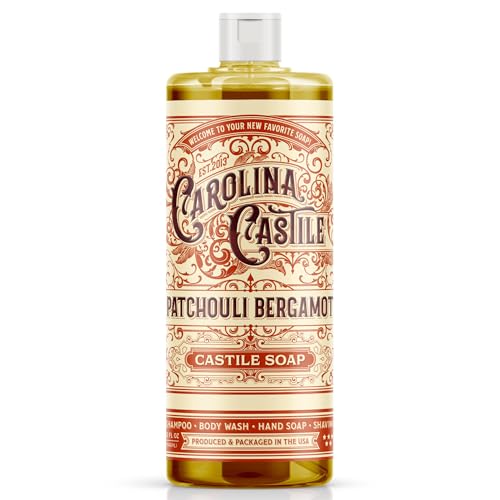 Image of Carolina Castile Soap Patchouli Bergamot Scented Castile Soap - Certified Organic, High Olive Oil Content, Non-Drying, Made with Organic Oils, Concentrated Natural Soap for Men and Women
