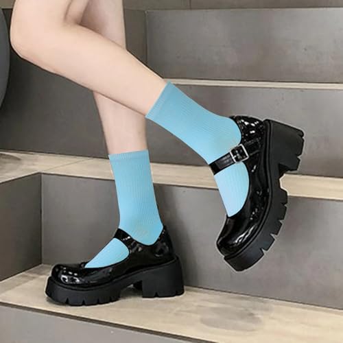 Women's Cotton Ankle Socks - Soft, Breathable Crew Socks in Light Blue, Regular Fit for Trouser and Dresses, Sizes 5 to 83