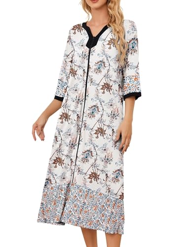Image of PITINAN Moo Moo Nightgown House Dress Zip up Robes for Women Long Lounge Dress House Coat Women S-3XL
