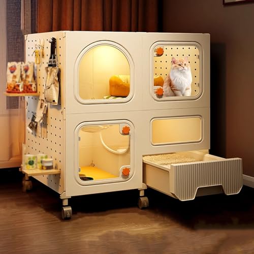 猫 ケージ 大型 トイレ付き 猫ケージ3段 キャスター付き 屋内用猫ケージ トイレ付き キーバッグを吊るすためのペグボードで囲まれた屋内用猫ハウス(71*36*75cm)