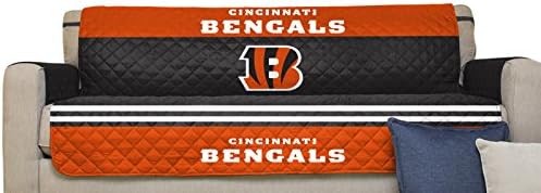 NFL Cincinnati Bengals Sofa Couch Reversible Furniture Protector with Elastic Straps, 75-inches by 110-inches