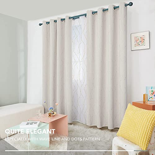 Image of Urban Space Pure Blackout Curtains for Living Room, Gold Foil Printed Luxurious 80-85% Blackout, Stylish Eyelet with Tieback Curtains for Home Decor, 1 Piece Pack (Dotted Wave, Beige L.Door 8ft x 4ft)