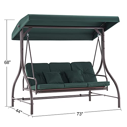 Mcombo 3-Seat Outdoor Patio Swing Chair, Adjustable Backrest And Canopy, Porch Swing Glider Chair, W/Cushions And Pillows, 4068 (Green) #TOP7
