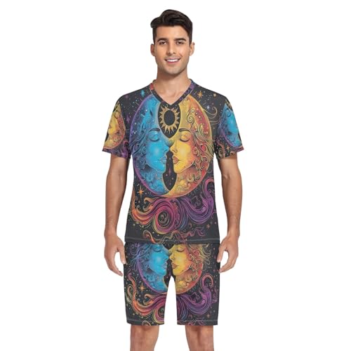 Mens Pajama Short Sleeve Sleepwear with Pockets Lounge V Neck 2 Piece Nightwear with Pockets Summer, S-XXL4