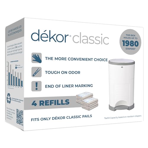 Image of Diaper Dekor Classic Diaper Pail Refills | 4 Count | Most Economical Refill System | Quick & Easy to Replace | No Preset Bag Size Use Only What You Need | Exclusive End-of-Liner Marking