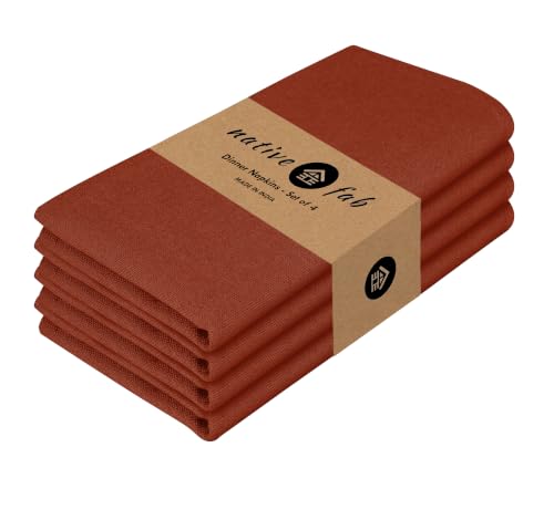 Native Fab Cloth Dinner Napkins, 4 Pack, 100% Cotton, 17x17 Inches, 100% Cotton, Soft, Absorbent, Premium Hotel Quality Table Linen, Perfect for Holidays, Everyday Meals, Rust