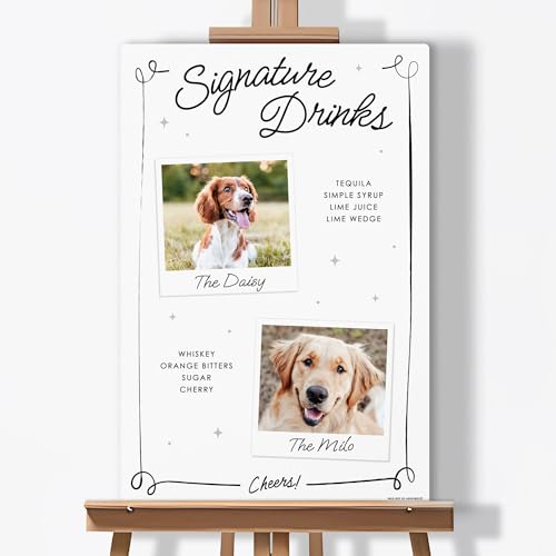 Big Dot of Happiness Custom Wedding Pets Signature Drink Sign, Personalized Pet Dog Photo & Drink Menu Cocktail Party Tabletop Bar Sign, Premium Matte Plastic Board, 11 x 17 inches