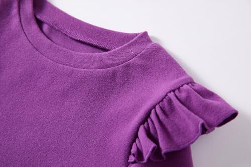 Ugitopi Camiseta de manga larga para niña, manga con volantes, cuello redondo, túnica, camisetas para niñas, morado, 4 años