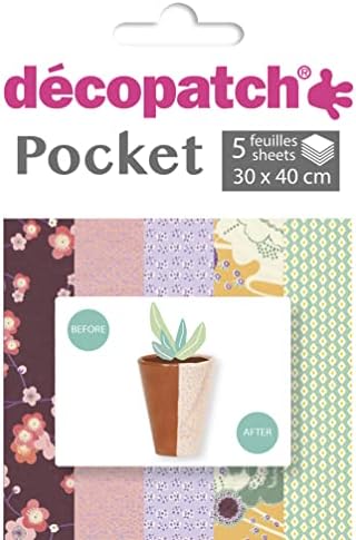 Décopatch - Ref DP006O - Pocket Papers Collection No. 6 - Contains 5 Complementary Sheets of Décopatch Paper, Each Sheet is 30 x 40cm, Small 13 x 9.5cm Pack Size