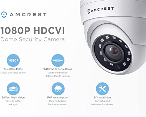 Amcrest Full Hd 1080P 1920Tvl Dome Outdoor Security Camera (Quadbrid 4-In1 Hd-Cvi/Tvi/Ahd/Analog), 2Mp 1920X1080, 98Ft Night Vision, Metal Housing, 3.6Mm Lens 90° Viewing Angle, White (Amc1080Dm36-W) #TOP1