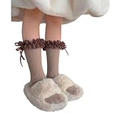 FUYISEN 1 Pair Stackable Baby Socks Lace Trimmed Bowknot Solid Girls Middle Tube For 1-13 Year Kids Fashionable Girls Socks