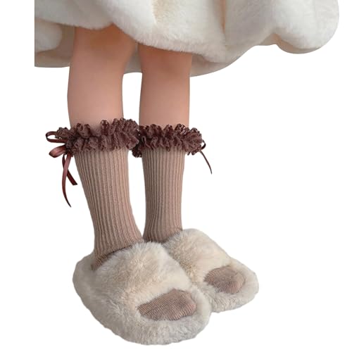 1 Pair Stackable Baby Socks Lace Trimmed Bowknot Socks Solid Girls Middle Tube Socks for 1-13 Year Kids