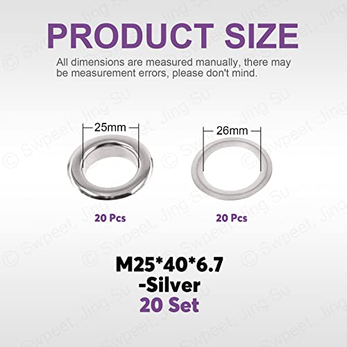Swpeet 40Pcs - 20Sets 1" (25Mm) Hole Sliver Grommets Thicken Metal Grommets Eyelets Grommet Kit, Metal Eyelets Kits Grommets Eyelets For Repairing Canvas, Leather, Curtains #TOP1