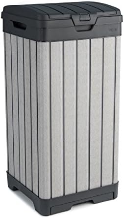 Keter Rockford Resin 38 Gallon Trash Can with Lid and Drip Tray for Easy Cleaning-Perfect for Patios, Kitchens, and Outdoor Entertaining, Grey